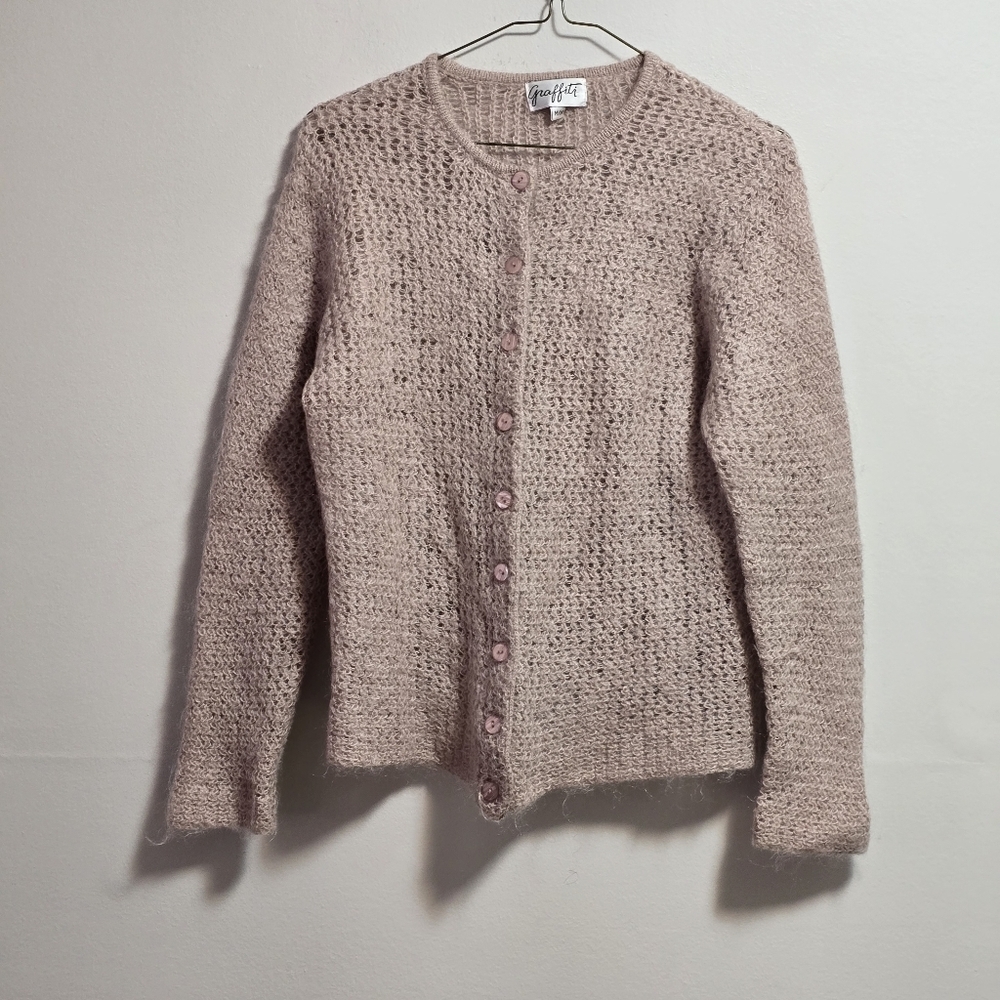 Vintage Grafiti Cozy Nude Pink Mohair Blend Knit Cardigan